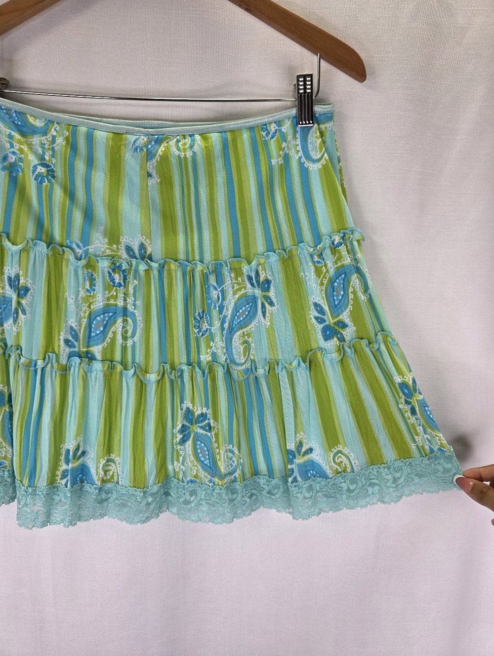 My Michelle 2000s Y2K Tiered Paisley Mini Fairy Mermaid Skirt Turqouise Size L - Picture 12 of 14